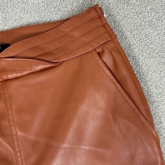 7 For All Mankind Crossover Waist Faux Leather Crop Pants Chestnut Brown Medium - Picture 5 of 11